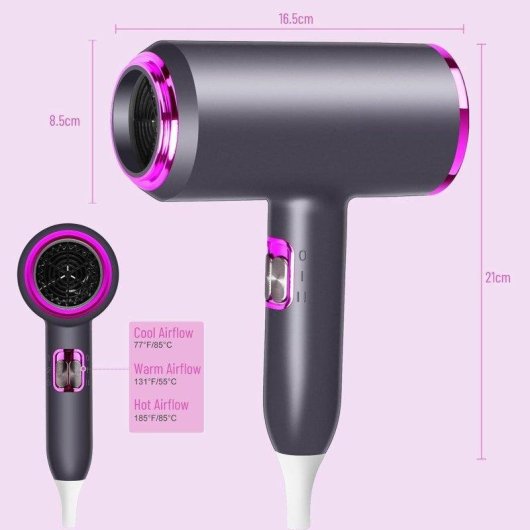 Sèche-cheveux Ionique Professionnel Dam Electronics 2400W 3 Températures 2 Vitesses Gris