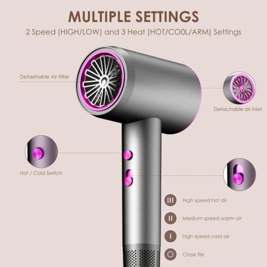 Sèche-cheveux Ionique Dam Electronics 2400W 3 Températures 3 Vitesses Gris avec Accessoires