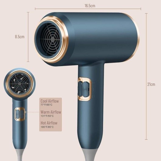 Sèche-cheveux Ionique Professionnel Dam Electronics 2400W 3 Températures 2 Vitesses Bleu