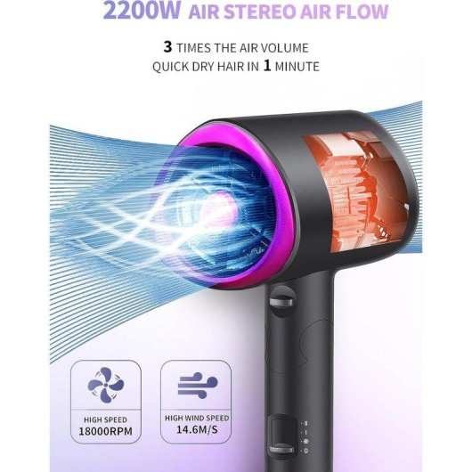 Sèche-cheveux Ionique Pliable de Voyage Dam Electronics 2200W 2 Températures 2 Vitesses Diffuseur Gris
