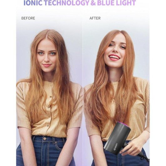 Sèche-cheveux Ionique Pliable de Voyage Dam Electronics 2200W 2 Températures 2 Vitesses Diffuseur Gris