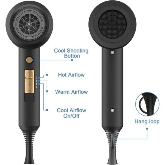 Sèche-cheveux Ionique Professionnel Dam Electronics 1800W 2 Températures 2 Vitesses Noir
