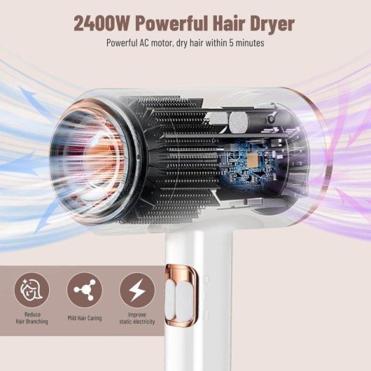 Sèche-cheveux Ionique Professionnel Dam Electronics 2400W 3 Températures 2 Vitesses Blanc