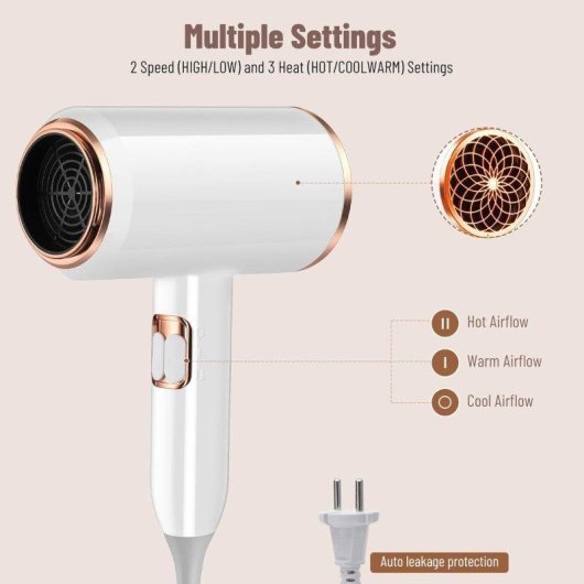 Sèche-cheveux Ionique Professionnel Dam Electronics 2400W 3 Températures 2 Vitesses Blanc