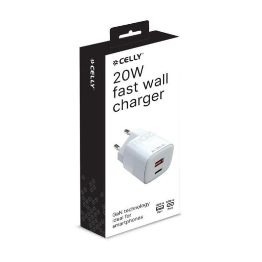 Cargador Celly TC2USBUSBC20EVO USB-C 20W GaN Blanco