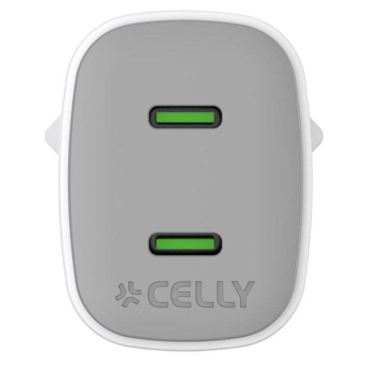 Ladegerät USB-C Celly UPTC2USBC45WWH 45W GaN 2 Ports Weiß