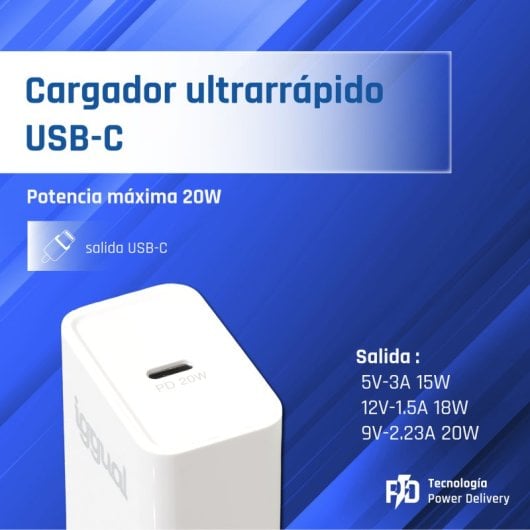 Ladegerät USB PD Typ C 20W IGGUAL Innen Weiß