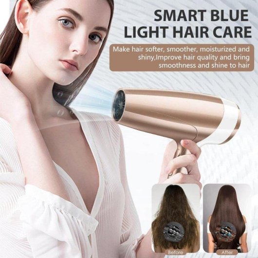 Sèche-cheveux Professionnel Ionique Dam Electronics 2400W 3 Températures 3 Vitesses Accessoires Champagne