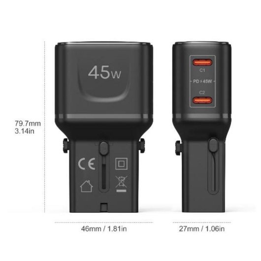 Ladegerät Celly MULTIPLUGSL45W 45W USB-C und USB-A Schnellladung Schwarz