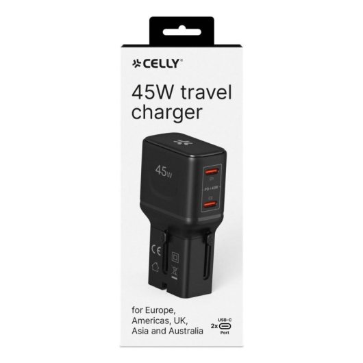 Ladegerät Celly MULTIPLUGSL45W 45W USB-C und USB-A Schnellladung Schwarz