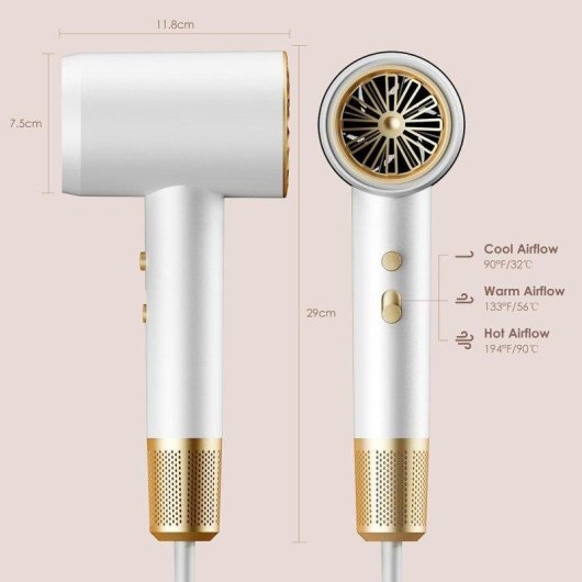 Sèche-cheveux Ionique Dam Electronics 2400W 3 Températures 3 Vitesses Accessoires Blanc