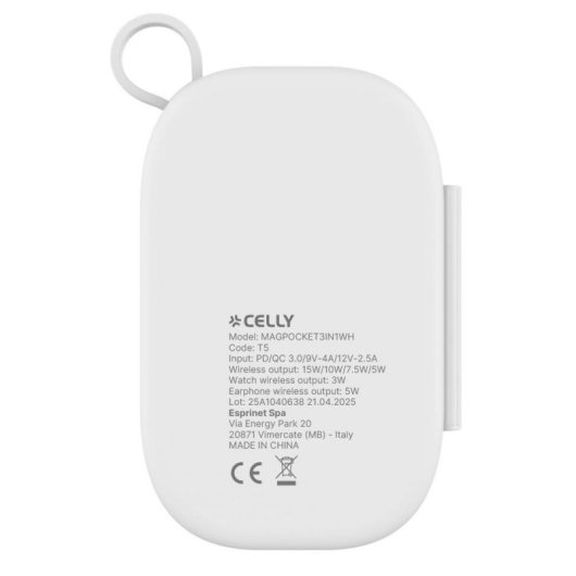 Cargador Inalámbrico Celly MAGPOCKET3IN1WH USB Blanco MagSafe