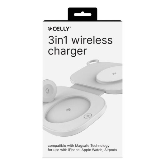 Cargador Inalámbrico Celly MAGPOCKET3IN1WH USB Blanco MagSafe