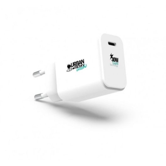 Cargador Urban Factory WCD95UF-ECO 30W USB-C Power Delivery Blanco