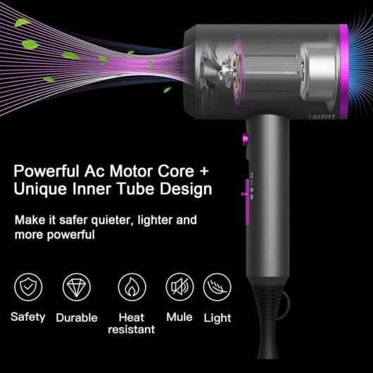 Sèche-cheveux Ionique Professionnel Dam Electronics 1800W 2 Températures 3 Vitesses Gris