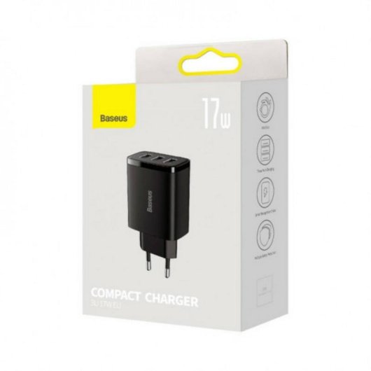 Cargador Baseus CCXJ020101 Interior 3 Puertos USB 2.0 17W Negro