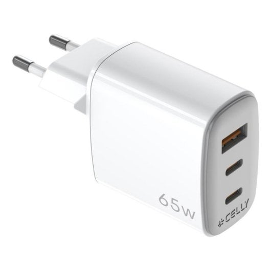 Wandladegerät Celly UPTC 65W 2 USB-C-Ports und 1 USB-A GaN Weiß