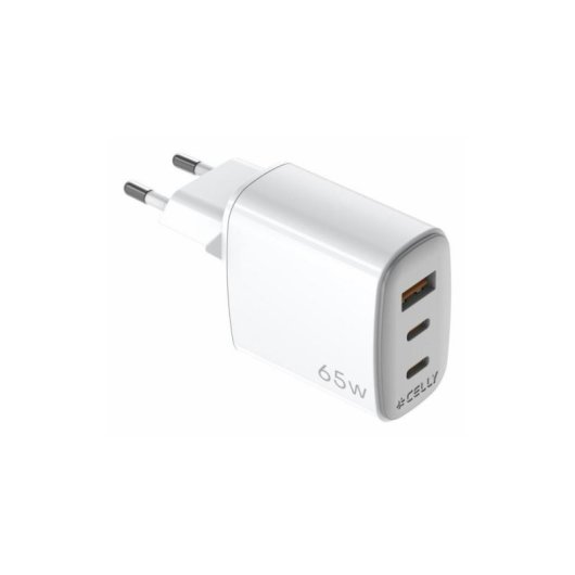 Wandladegerät Celly UPTC 65W 2 USB-C-Ports und 1 USB-A GaN Weiß