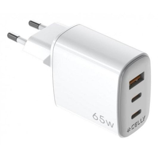 Wandladegerät Celly UPTC 65W 2 USB-C-Ports und 1 USB-A GaN Weiß