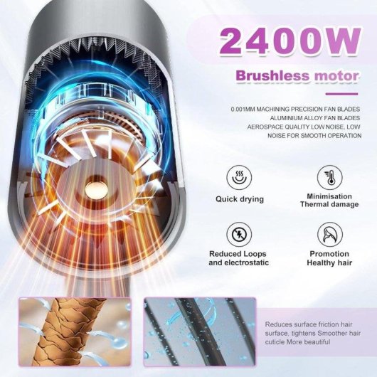 Sèche-cheveux Professionnel avec Diffuseur Dam Electronics 2400W 3 Températures 2 Vitesses Gris