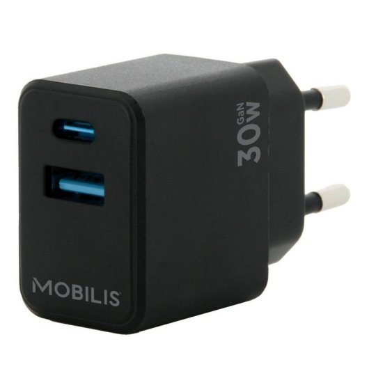 Chargeur de voiture Mobilis 30W USB-A et USB-C Noir