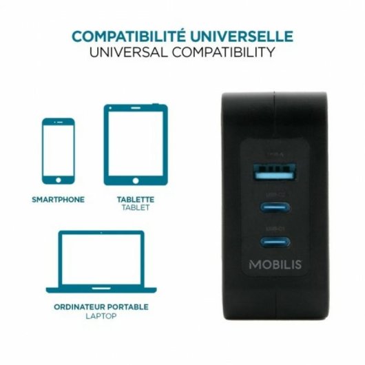 Caricatore 100W Mobilis 2USB-C 1USB-A GaN Nero