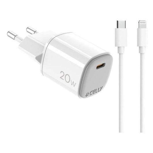 Ladegerät USB-C 20W Celly UPTC1USBC20WCTL mit Lightning-Kabel