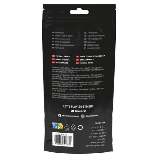 Pasta térmica Savio TG-01 2g Condutividade 4,7 W/m·K Cinzento/Preto