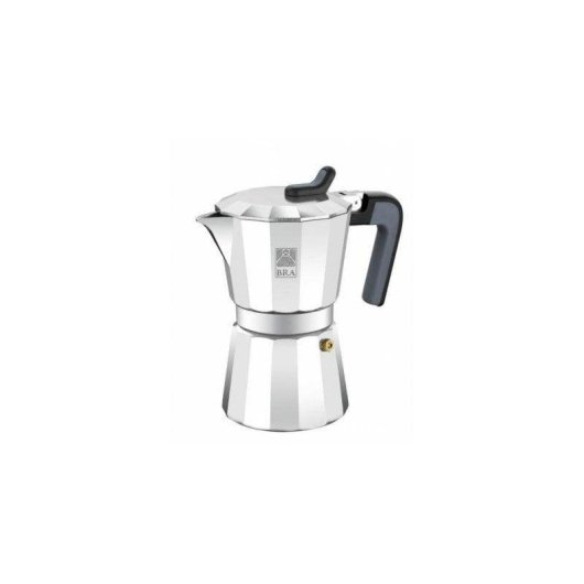 Italienische Kaffeemaschine BRA Cafetière de Luxe 2 6 Tassen Aluminium Schwarz Stahl
