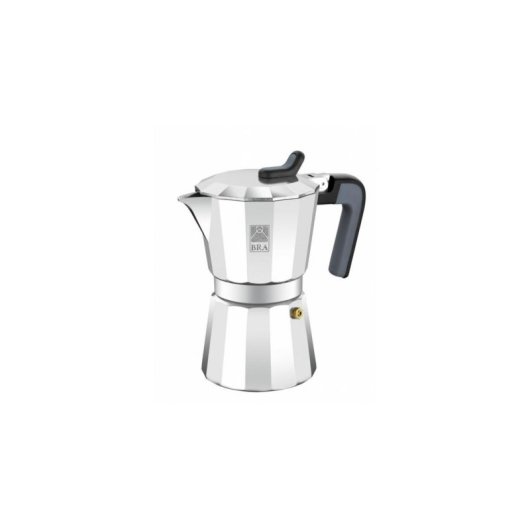 Italienischer Espressokocher BRA Cafetière de Luxe 2 Aluminium Schwarz Stahl 6 Tassen