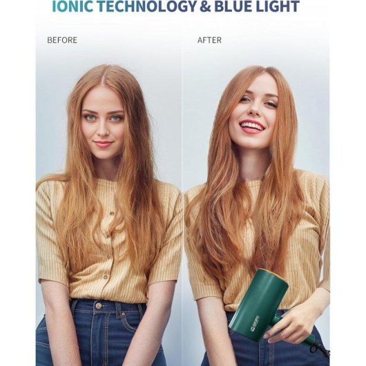 Sèche-cheveux Ionique Pliable de Voyage Dam Electronics 2200W 2 Températures 2 Vitesses Diffuseur Vert