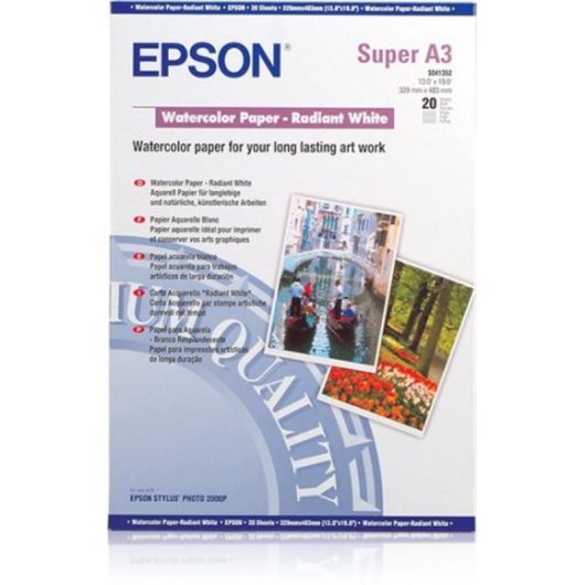 Papel acuarela Epson A3+ 190 g/m² 20 hojas impresión inyección tinta