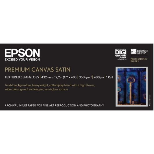 Papel Fotográfico Epson Premium Canvas Satin 17" x 12.2m 350g/m²