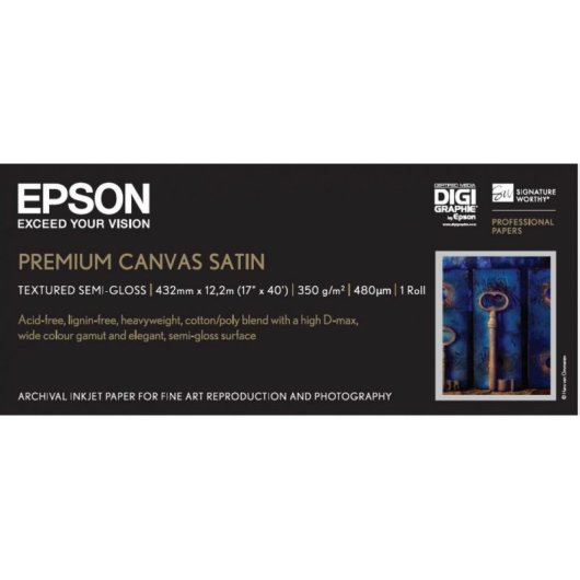 Papel Fotográfico Epson Premium Canvas Satin 17" x 12.2m 350g/m²