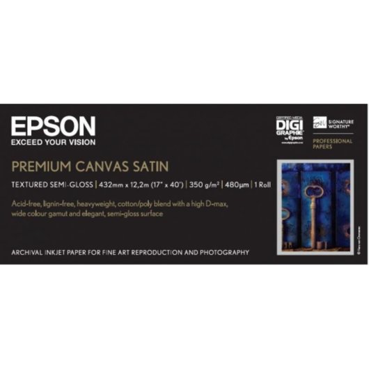 Papel Fotográfico Epson Premium Canvas Satin 17" x 12.2m 350g/m²