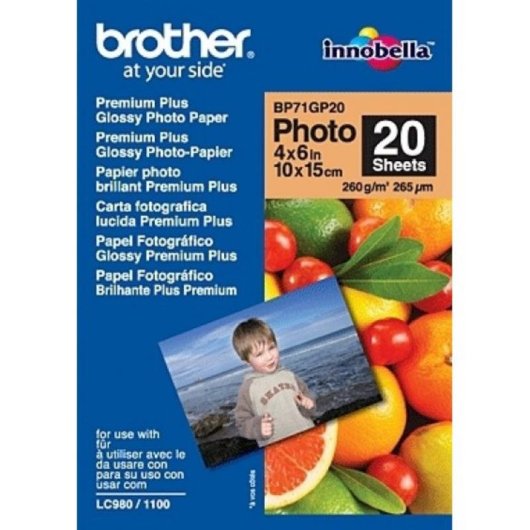 Papel Fotográfico Brother BP-71GP20 Brillante 10x15 cm 20 Hojas
