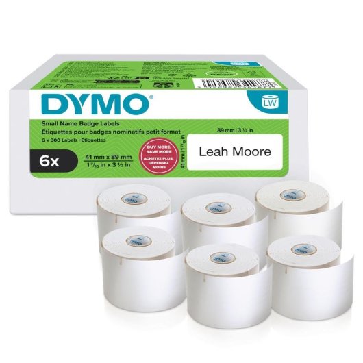 Etiquetas DYMO LabelWriter 41 x 89 mm 6 rolos 1.800 etiquetas autoadesivas