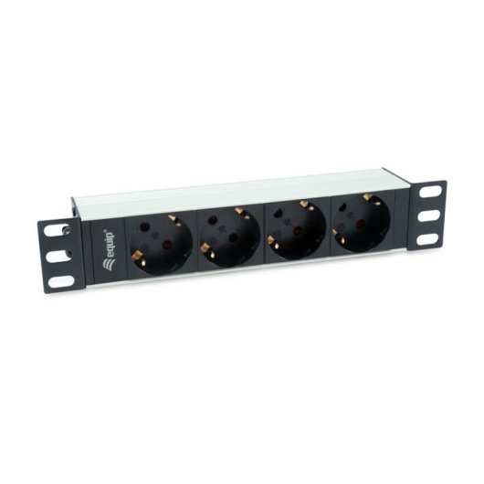 Régua de tomadas Equip 333311 4 Tomadas Basic Alumínio Preto Prata 1U Horizontal