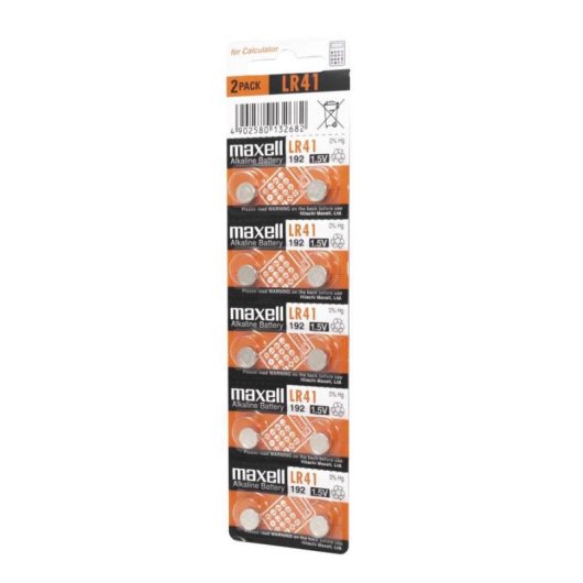 Pilas Alcalinas de Botón LR41 1.5V Maxell Pack de 10 Unidades