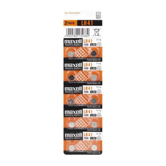 Pilas Alcalinas de Botón LR41 1.5V Maxell Pack de 10 Unidades