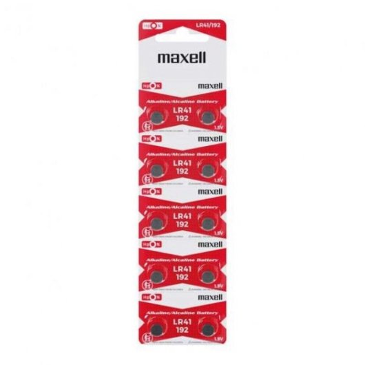 Pilas Alcalinas de Botón LR41 1.5V Maxell Pack de 10 Unidades
