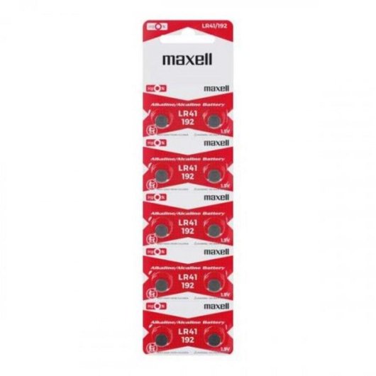 Pilas Alcalinas de Botón LR41 1.5V Maxell Pack de 10 Unidades