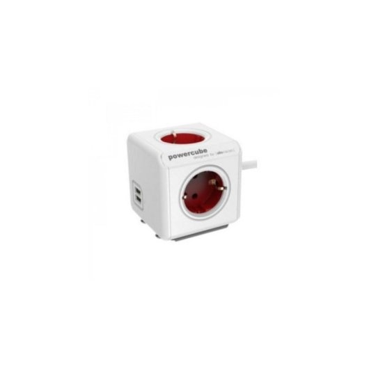 Regleta Powercube 4 Tomas 2 USB Tipo F 1,5 m Rojo Blanco