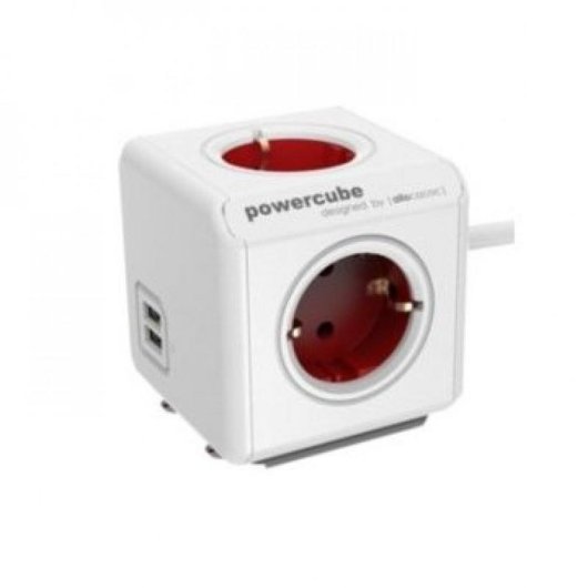 Regleta Powercube 4 Tomas 2 USB Tipo F 1,5 m Rojo Blanco