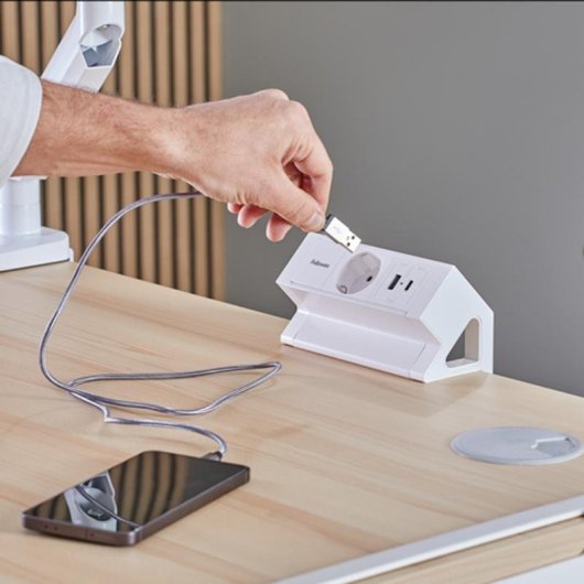 Regleta Fellowes 100137173 1 Toma USB-A USB-C Cable 2 m Interior Blanco
