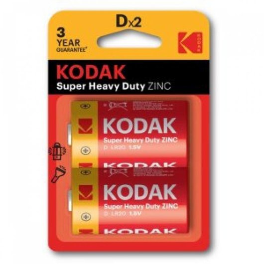 Pilas D Kodak Extra Heavy Duty Zinc Cloruro de Zinc 1.5V 6000 mAh Pack 2 Unidades
