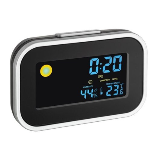 Despertador TFA Dostmann 60.2015 Negro/Plata con Termómetro y Retroiluminación
