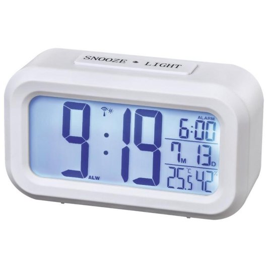 Relógio Despertador Digital Hama RC 660 LED Branco com Rádio Controlo