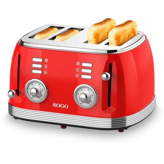 Tostadora Sogo SS-5465 4 Ranures Rouge Acier Inoxydable