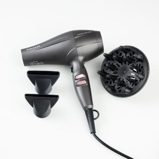 Secador de Pelo Iónico Profesional Taurus FASHION 2600 IONIC 2600W 6 Temperaturas 6 Velocidades con Accesorios Gris
